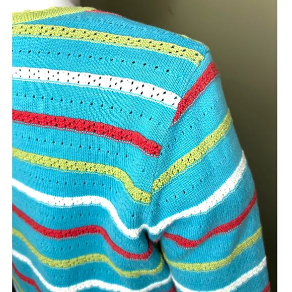 Micmac Paris Vintage Cotton Cardigan Sweater Aqua Stripes Size EU 90 / US 6 - Picture 8 of 9